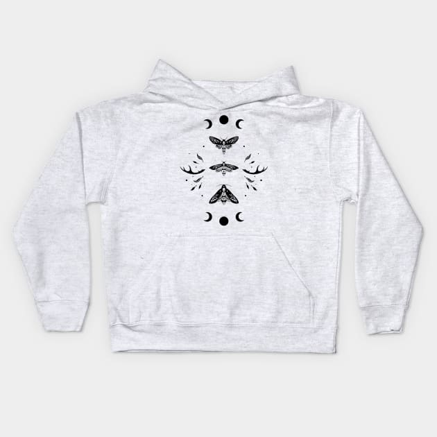 Death Head Moth Night-Black Kids Hoodie by Episodic Drawing